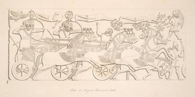 Assyriska krigare i strid, från Monuments of Nineveh, pub. 1849 av Austen Henry Layard