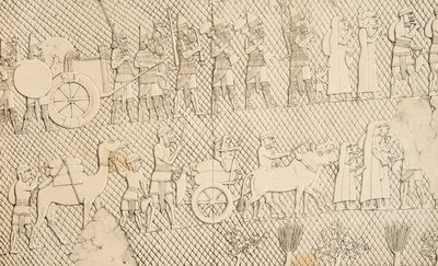 Detalj från fångar och byte från staden Lachich, illustration från Monuments of Nineveh, 1858 av Austen Henry Layard