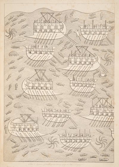 Fiender till assyrierna som tar sin tillflykt till fartyg (Kouyunlik), från Monuments of Nineveh, pub. 1849 av Austen Henry Layard
