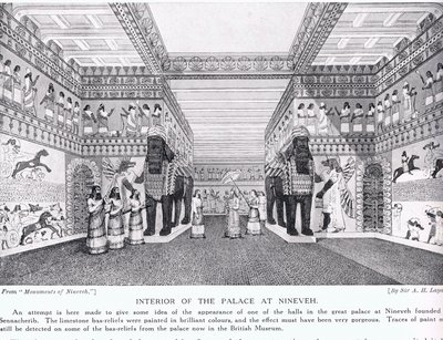 Interiör av palatset i Nineveh, illustration från "Hutchinson