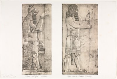 Monument av Ninevah: Platta 6, Fiskgud (Nimroud); Figur nära en entré (Kouyunjik) av Austen Henry Layard