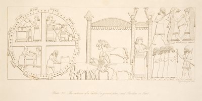 Interiören av ett slott (en grundplan) och paviljong eller tält, från Monuments of Nineveh, pub. 1849 av Austen Henry Layard