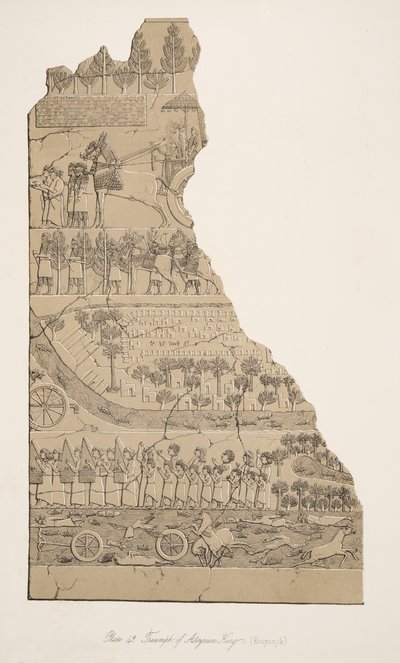 Triumf of Assyrian Kings (Kouyunjik), från Monuments of Nineveh, pub. 1849 av Austen Henry Layard