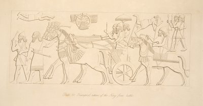 Kungens triumferande återkomst från strid, från Monuments of Nineveh, pub. 1849 av Austen Henry Layard