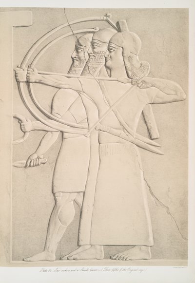 Två bågskyttar och en sköldbärare, 1849 av Austen Henry Layard