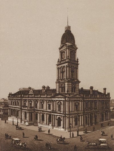 Melbourne, Australien: Hotham stadshus (litografi) av Australian School