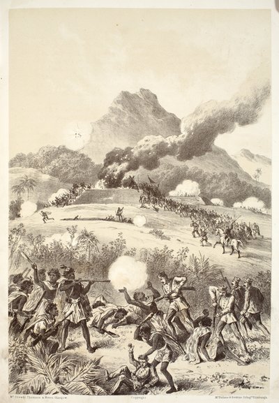 Att ta en Maori-skans, från The History of Australasia av David Blair, McGrady, Thomson och Niven, 1879 av Australian School