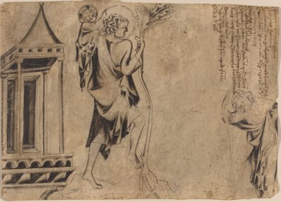 En aedikula med två studier av den helige Christopher av Austrian 14th Century