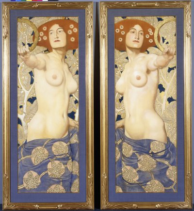 Ett par pasteller på papper, föreställande halvnakna kvinnofigurer, ca 1900 av Austrian School