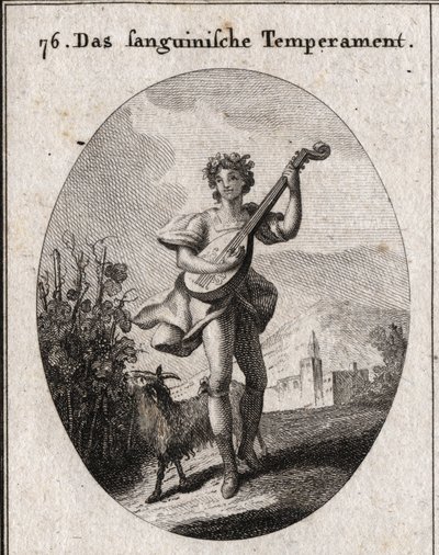 Allegori av blodhy. Geten som äter vindruvor visar att blod förs till nöjen kärlek och bacchus. Gravyr i "" ikonologi eller idéer från området passioner och allegorier avbildade för ritare, målare, poeter av Austrian School