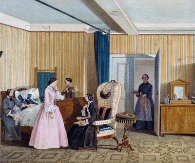 Sovrum i Biedermeierstil, akvarell, Österrike av Austrian School