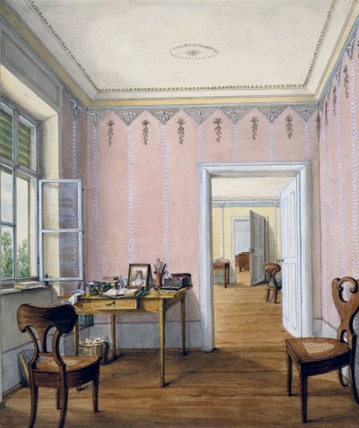Biedermeier stil interiör, cirka 1840, akvarell, Österrike av Austrian School