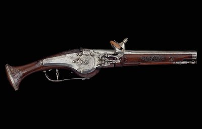 Kärnten (Ferlach) pistol med hjullåsmekanism som innehåller ett internt automatiskt säkerhetssystem, c.1650 (stål & valnöt) av Austrian School