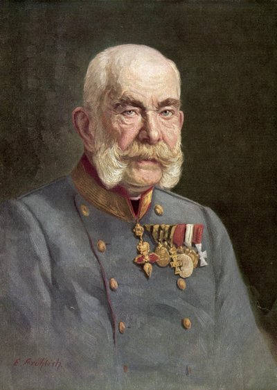 Franz Joseph I, kejsare av Österrike (färglitografi) av Austrian School