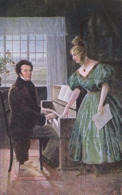 Franz Peter Schubert (1797-1828) spelar piano, vykort ca 1910 av Austrian School