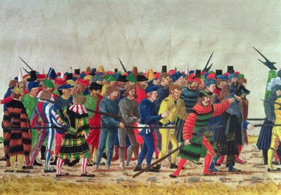 Helberdier av Maximilian I (1459-1519) som vaktar franska fångar av Austrian School