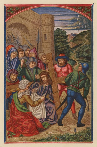 Jesus smickrar korset (chromolith) av Austrian School