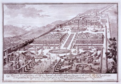 Baron de Huldenburgs magnifika trädgårdar och palats, byggt av honom i Widlingsau, 1719 av Austrian School