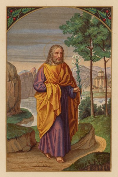 Saint Joseph, kyrkans skyddshelgon (chromolith) av Austrian School