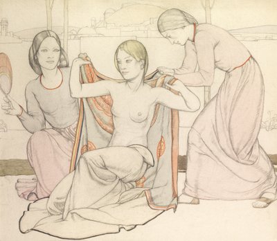 The Bathers (akvarell och penna) av Averil Mary Burleigh