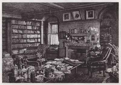 Charles Darwins studie på Down House (litho) av Axel (after) Haig