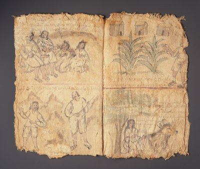 Techialoyan Codex, Coyotepec Coyonazco, Mexiko (pigment och bläck på papper) av Aztec