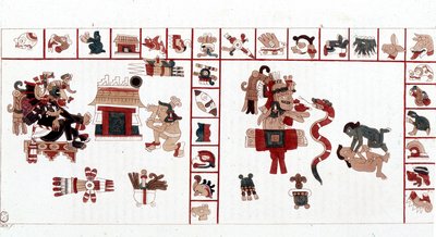 Den aztekiska guden Cihuacohuatl representerad i ett hieroglyfiskt manuskript, piktogram. av Aztec Aztec