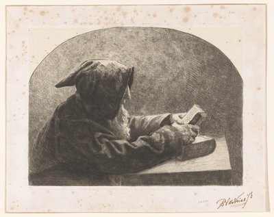 läsande munk av B.J. de Vries jr. (signed by artist)