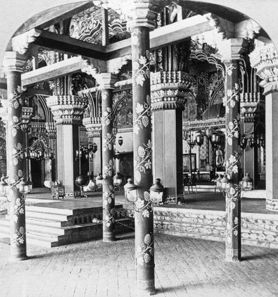 Mahratta durbar hall, Palace of the Princess of Tanjore, Tanjore Thanjavur, Indien, 1901. av B. L. Singley