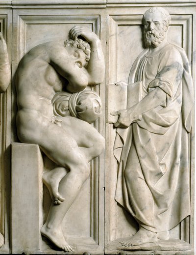 Prophete and Ignudo Low marmorrelief av Baccio Bandinelli (1493-1560) av Baccio Bandinelli