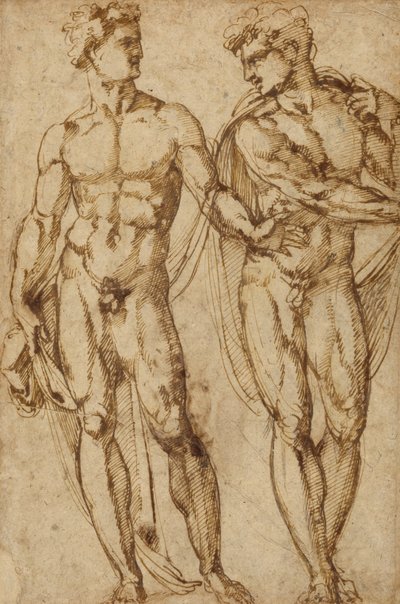 Studie av två män (recto); Studie av huvudet på en skäggig man (verso) av Baccio Bandinelli