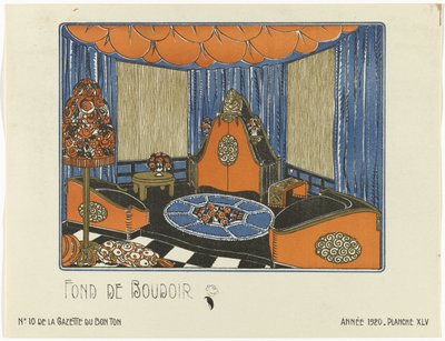 Gazette du Bon Ton, 1920 - nr 10, Pl. XLV: Fond de Boudoir (titel på objekt) av Bagge and Huguet