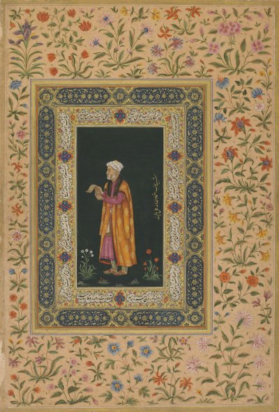 Porträtt av Itimad Al-dawla, Mughal-dynastin (ogenomskinlig akvarell och guld på papper) av Balchand (attr. to)