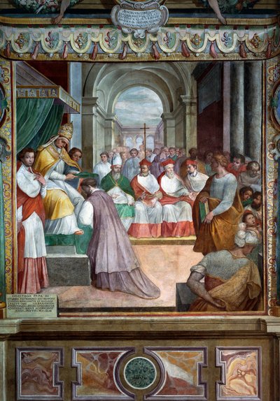 Celestine III invigde den första biskopen av Viterbo 1192, detalj av fresker av Baldassare Croce av Baldassare Croce