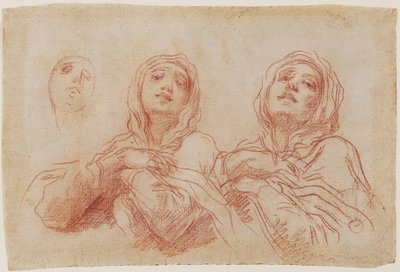 Studies for the Head of the Virgin, ca 1680 (röd krita med spår av vit krita förhöjande på lagt papper) av Baldassare Franceschini