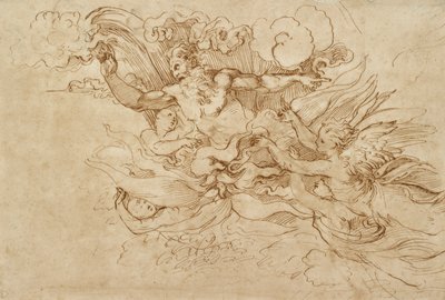 Jehova i ett flammande moln, bemannat av änglar, 1500-talet av Baldassare Peruzzi