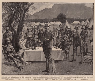 Lady Henry Bentinck bjuder sårade officerare på te på Portland Hospital i Rondebosch (litografi) av Balliol (after) Salmon