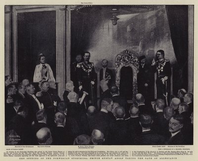 Öppnandet av det norska ståndet, prins Gustav Adolf svär trohetseden (litografi) av Balliol (after) Salmon