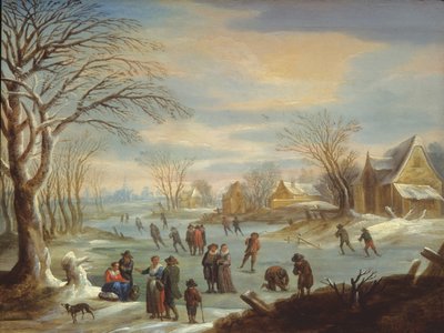 Vinterlandskap med skridskoåkare av Balthasar Beschey