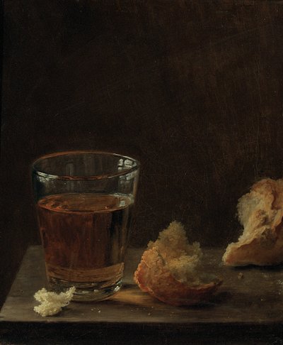 Ett glas öl och en fralla på ett bord av Balthasar Denner