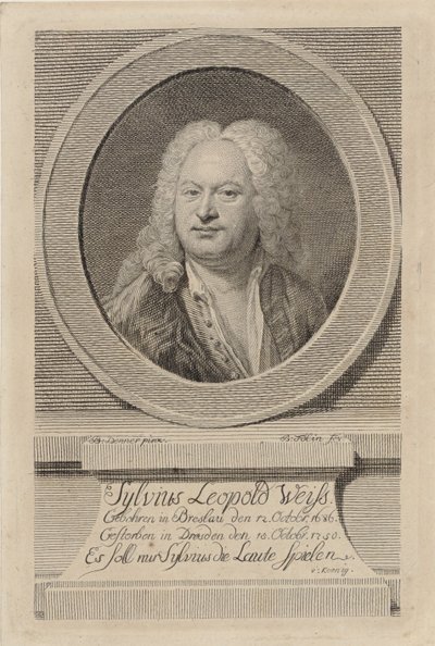 Porträtt av Sylvius Leopold Weiss 1686-1750, 1750. av Balthasar Denner