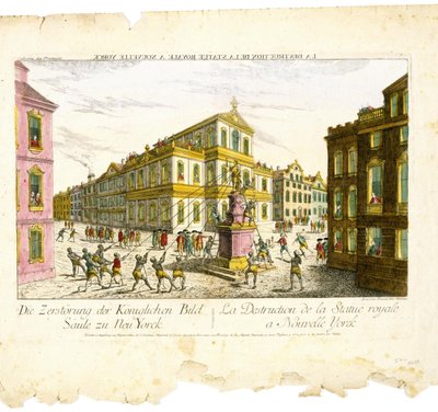 Förstörelse av den kungliga statyn i New York av Balthasar Friedrich Leizelt
