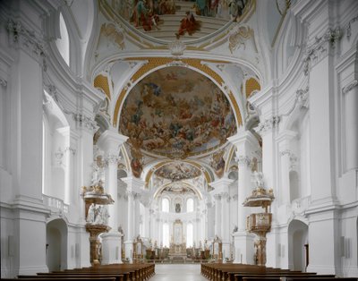 Invändig vy av klosterkyrkan av arkitekten Johann Balthasar Neumann (1687-1753) Neresheim, Tyskland av Balthasar Neumann