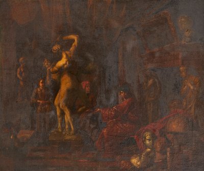 I konstnärens studio (olja på duk) av Balthasar van den (attr.to) Bossche