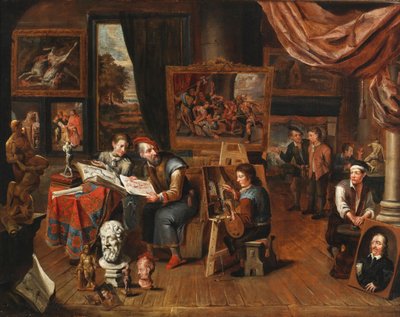 En konstnärs ateljé av Balthasar van den Bossche