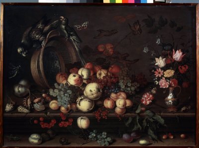 "Stilleben med frukter, blommor och papegojor" (även kallat "Stilleben med frukter, snäckor och insekter") Målning av Balthasar van der Ast (1593/4-1657 ) omkring 1620 Mått 75x104 cm Ermi Museum av Balthasar van der Ast