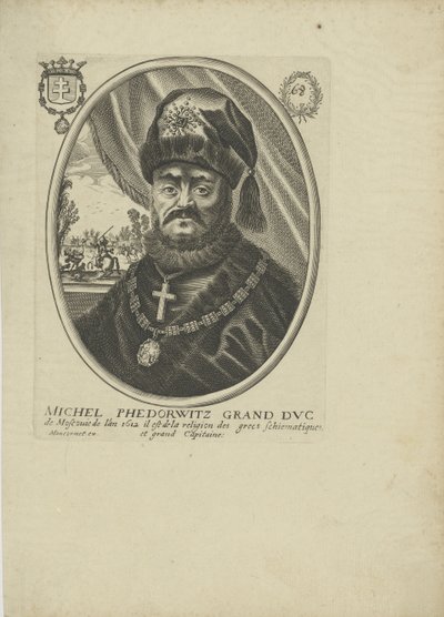 Porträtt av tsaren Michail I Fjodorovich av Ryssland 1596-1645, um 1640-1650. av Balthazar Moncornet
