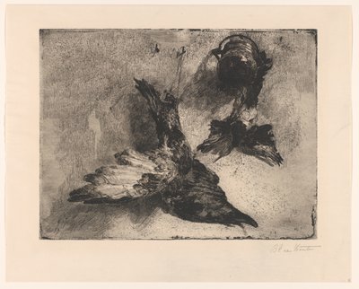 Två hängande döda fåglar av Barbara Elisabeth van Houten (signed by artist)