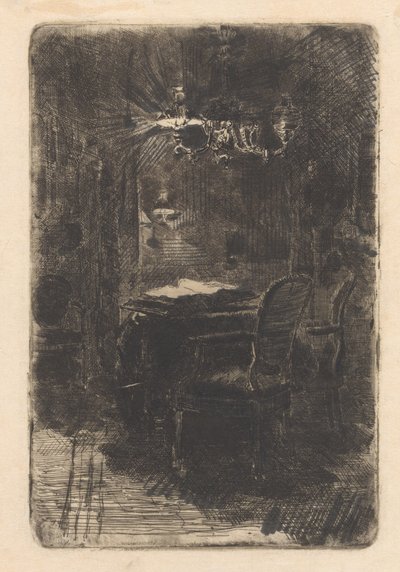 Inredning med spegel och bord med öppen bok av Barbara Elisabeth van Houten