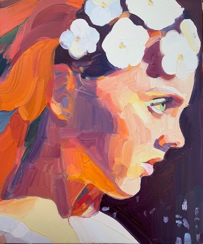 Fire, 2018 (olja på duk) av Barbara Hoogeweegen